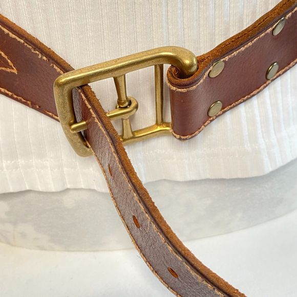 Lucky Brand Belt Mens 32 Medium Rugged Chestnut Brown Leather Contrast Stitch - Picture 6 of 15